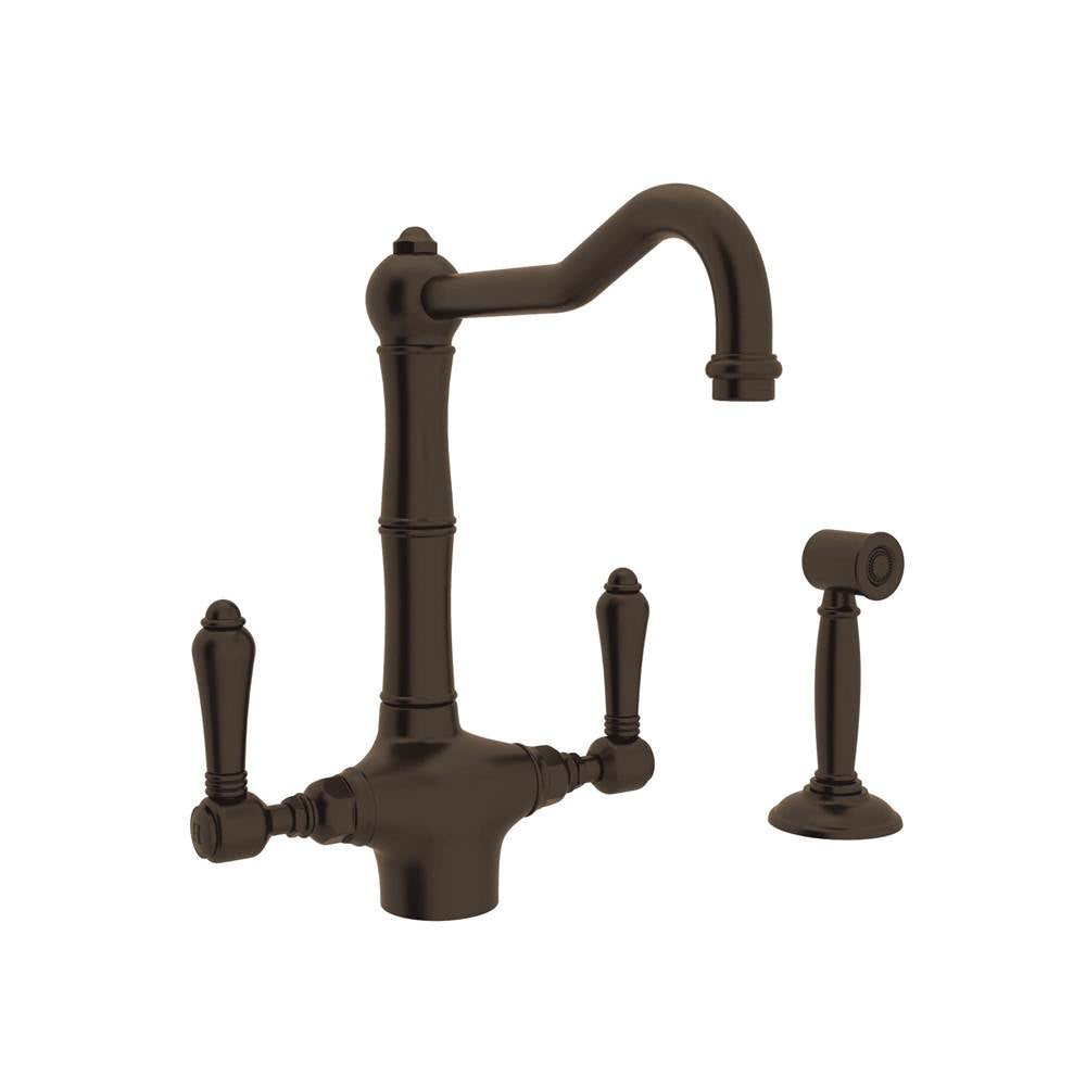 ROHL A1679LMWSTCB-2 Acqui Two Handle Kitchen Faucet With Side Spray In Tuscan Brass