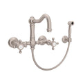 ROHL A1456XMWSSTN-2 Acqui Wall Mount Bridge Kitchen Faucet With Sidespray And Column Spout In Satin Nickel
