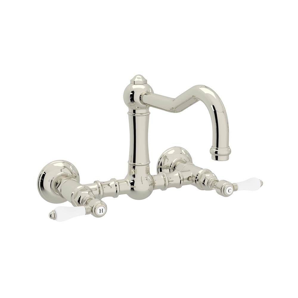 ROHL A1456LPPN-2 Acqui Wall Mount Bridge Kitchen Faucet With Column Spout In Polished Nickel