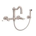 ROHL A1456LPWSSTN-2 Acqui Wall Mount Bridge Kitchen Faucet With Sidespray And Column Spout In Satin Nickel