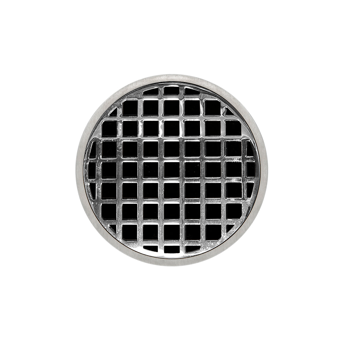 INFINITY DRAIN RQ 5 PS RQD 5 5" Round Strainer with Squares Pattern Decorative Plate and 2" Throat in Polished Stainless for RQD 5