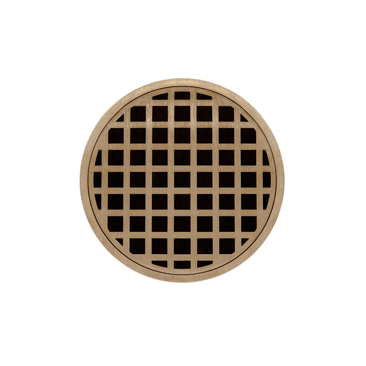 INFINITY DRAIN RQD 5-2A SC RQD 5 5" Round RQD 5 Complete Kit with Squares Pattern Decorative Plate in Satin Champagne with ABS Drain Body, 2" Outlet