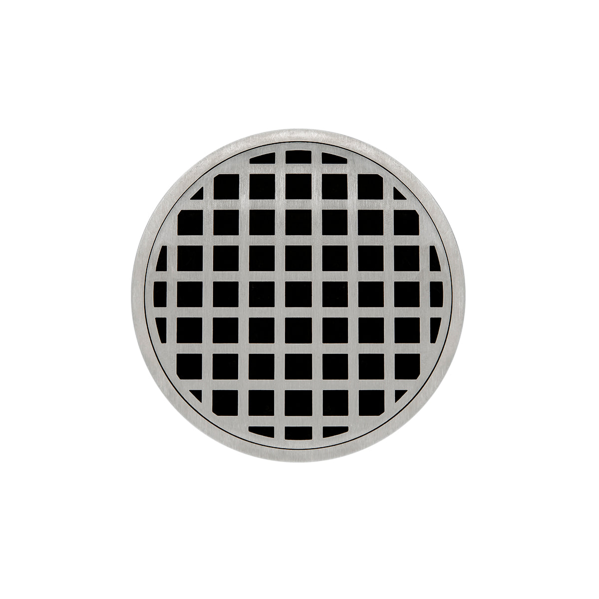 INFINITY DRAIN RQD 5-2H SS RQD 5 5" Round RQD 5 Complete Kit with Squares Pattern Decorative Plate in Satin Stainless with Cast Iron Drain Body for Hot Mop, 2" Outlet
