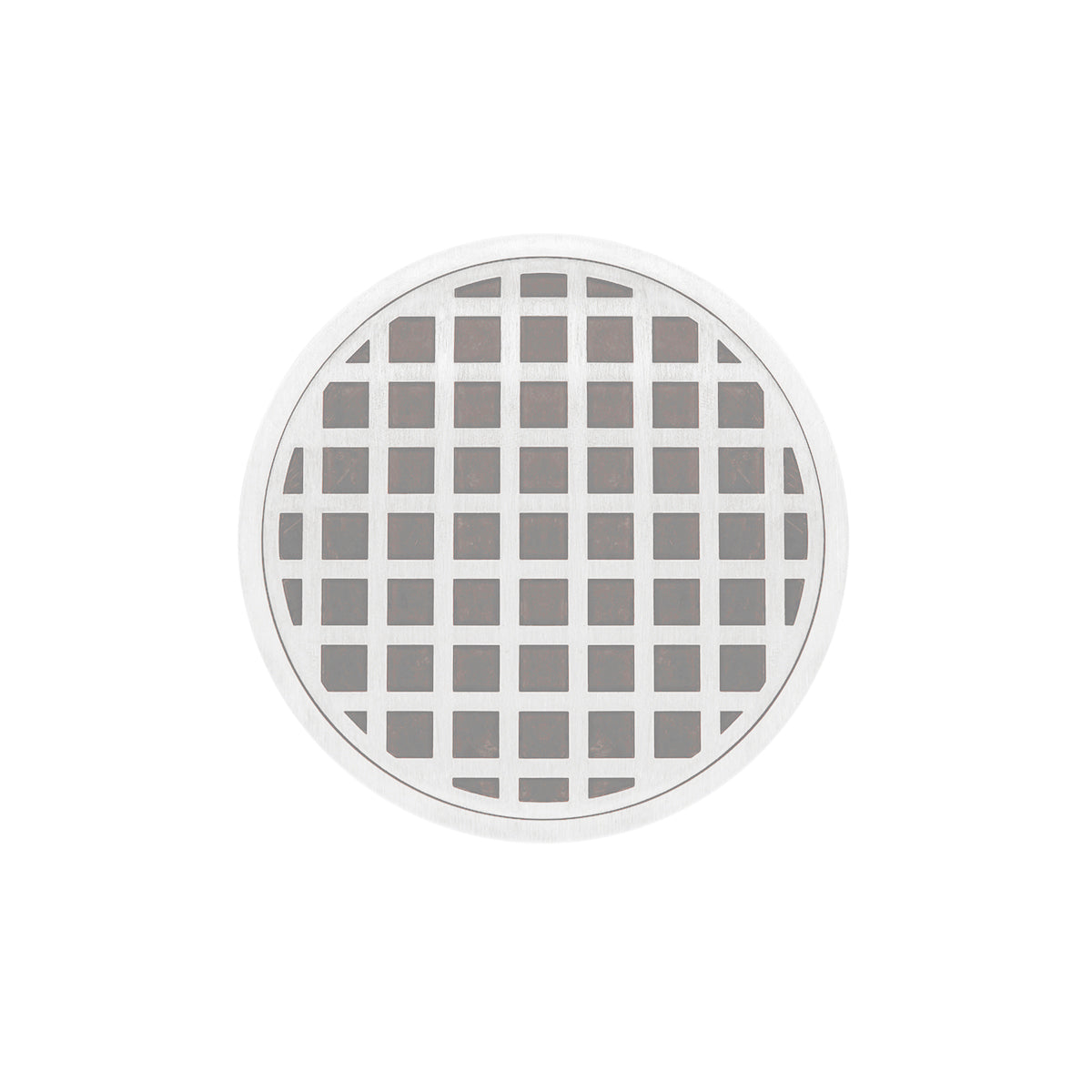 INFINITY DRAIN RQD 5-2I MW RQD 5 5" Round RQD 5 Complete Kit with Squares Pattern Decorative Plate in Matte White with Cast Iron Drain Body, 2" Outlet