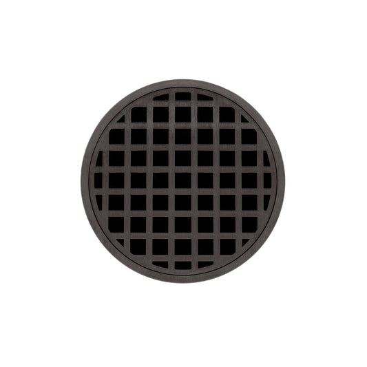 INFINITY DRAIN RQD 5-2I ORB RQD 5 5" Round RQD 5 Complete Kit with Squares Pattern Decorative Plate in Oil Rubbed Bronze with Cast Iron Drain Body, 2" Outlet