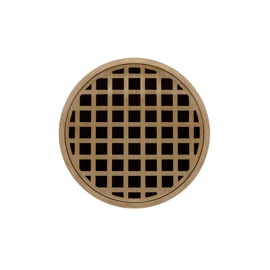 INFINITY DRAIN RQD 5-2P SB RQD 5 5" Round RQD 5 Complete Kit with Squares Pattern Decorative Plate in Satin Bronze with PVC Drain Body, 2" Outlet