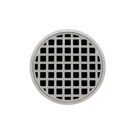 INFINITY DRAIN RQD 5-3A SS RQD 5 5" Round RQD 5 High Flow Complete Kit with Squares Pattern Decorative Plate in Satin Stainless with ABS Drain Body, 3" Outlet