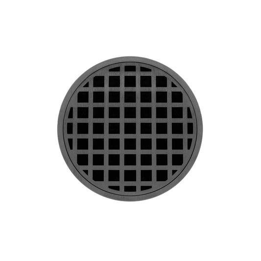 INFINITY DRAIN RQDB 5-P GM RQD 5 5" Round RQDB 5 Complete Kit with Squares Pattern Decorative Plate in Gunmetal with PVC Bonded Flange Drain Body, 2", 3" and 4" Outlet