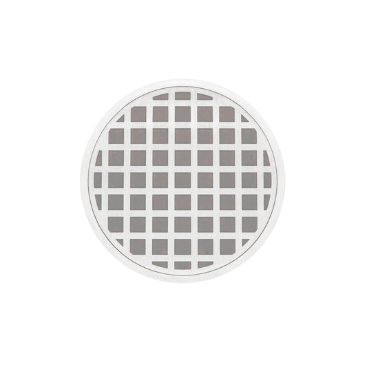 INFINITY DRAIN RQDB 5-P MW RQD 5 5" Round RQDB 5 Complete Kit with Squares Pattern Decorative Plate in Matte White with PVC Bonded Flange Drain Body, 2", 3" and 4" Outlet