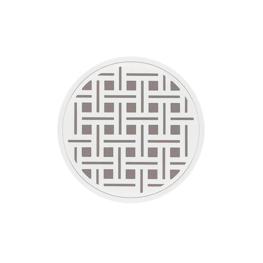 INFINITY DRAIN RVD 5-2I MW RVD 5 5" Round RVD 5 Complete Kit with Weave Pattern Decorative Plate in Matte White with Cast Iron Drain Body, 2" Outlet