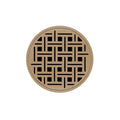INFINITY DRAIN RVD 5-3I SC RVD 5 5" Round RVD 5 High Flow Complete Kit with Weave Pattern Decorative Plate in Satin Champagne with Cast Iron Drain Body, 3" No-Hub Outlet
