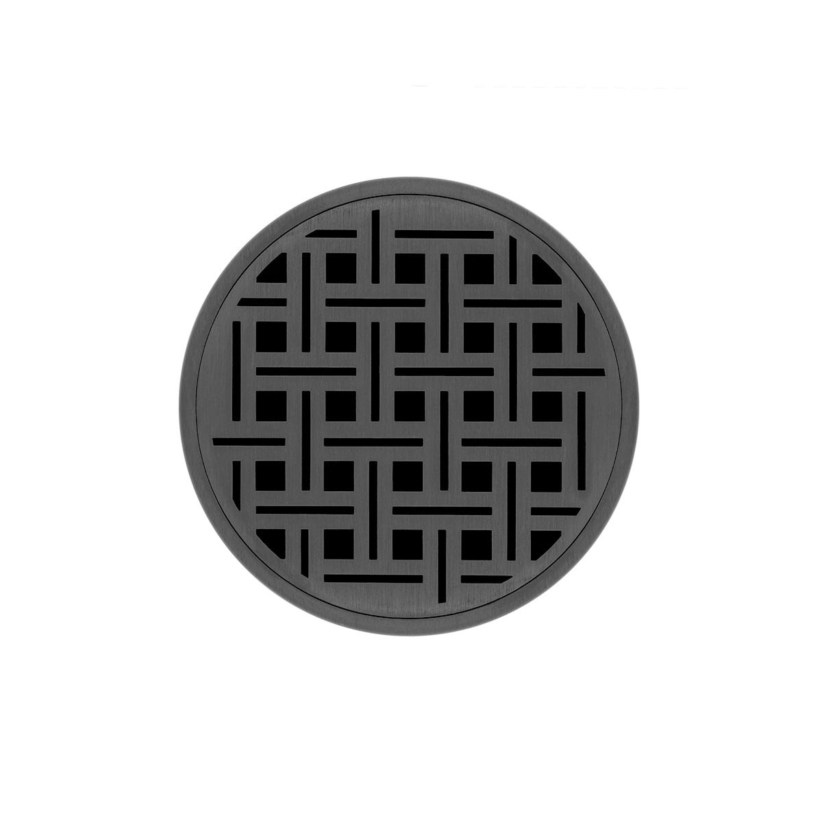 INFINITY DRAIN RVDB 5-A GM RVD 5 5" Round RVDB 5 Complete Kit with Weave Pattern Decorative Plate in Gunmetal with ABS Bonded Flange Drain Body, 2", 3" and 4" Outlet