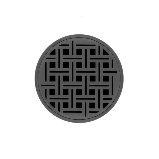 INFINITY DRAIN RVDB 5-A GM RVD 5 5" Round RVDB 5 Complete Kit with Weave Pattern Decorative Plate in Gunmetal with ABS Bonded Flange Drain Body, 2", 3" and 4" Outlet
