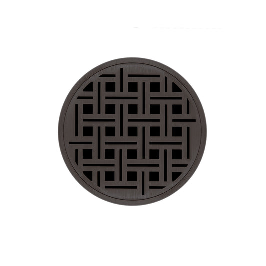 INFINITY DRAIN RVDB 5-A ORB RVD 5 5" Round RVDB 5 Complete Kit with Weave Pattern Decorative Plate in Oil Rubbed Bronze with ABS Bonded Flange Drain Body, 2", 3" and 4" Outlet