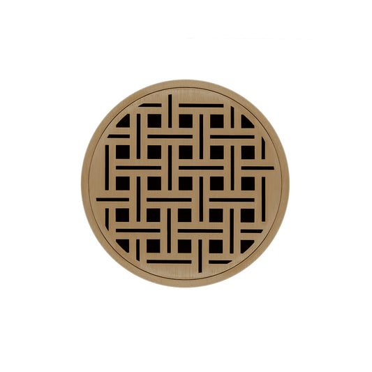 INFINITY DRAIN RVDB 5-A SB RVD 5 5" Round RVDB 5 Complete Kit with Weave Pattern Decorative Plate in Satin Bronze with ABS Bonded Flange Drain Body, 2", 3" and 4" Outlet