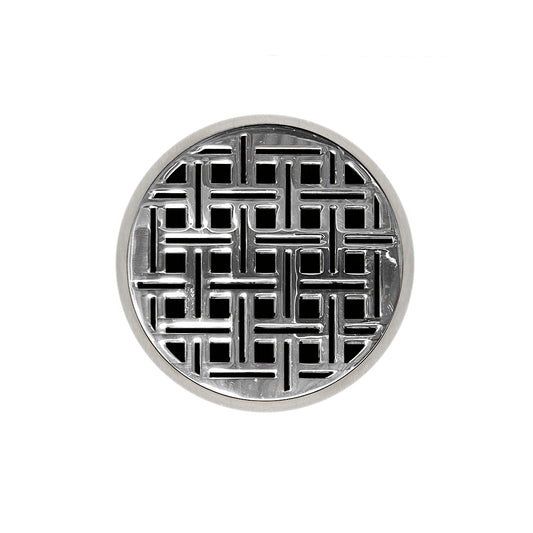 INFINITY DRAIN RVDB 5-P PS RVD 5 5" Round RVDB 5 Complete Kit with Weave Pattern Decorative Plate in Polished Stainless with PVC Bonded Flange Drain Body, 2", 3" and 4" Outlet