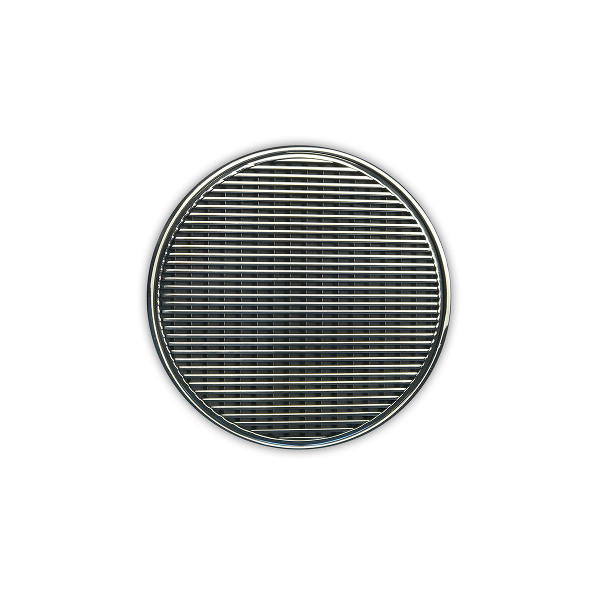INFINITY DRAIN RWD 5-2H PS RWD 5 5" Round RWD 5 Complete Kit with Wedge Wire Pattern Decorative Plate in Polished Stainless with Cast Iron Drain Body, 2" Outlet