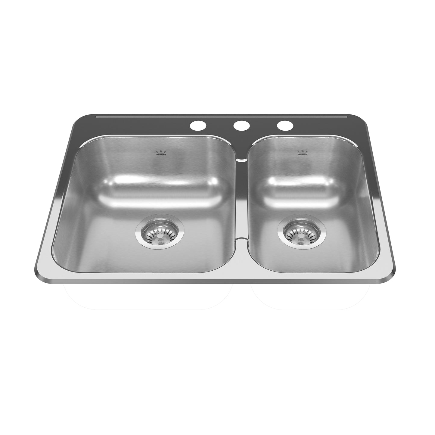 KINDRED RCL2027R-3N Reginox 27.25-in LR x 20.56-in FB x 7-in DP Drop In Double Bowl Stainless Steel Kitchen Sink In Linear Brushed Bowls with Mirror Finished Rim