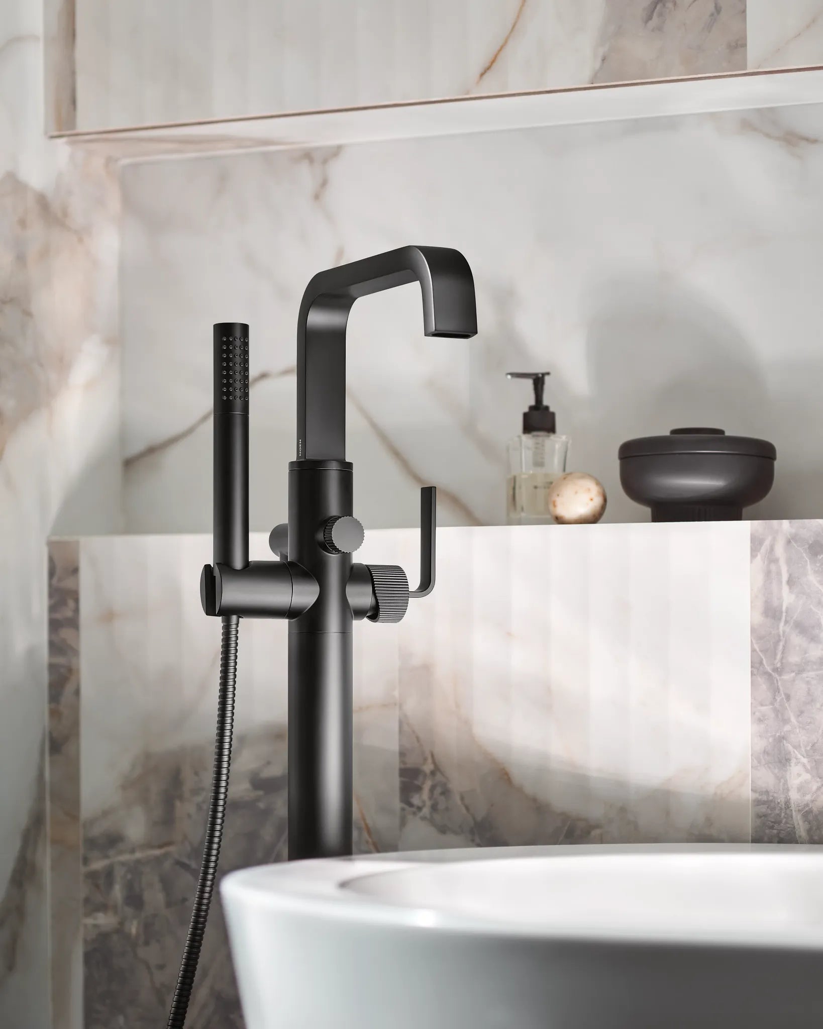 MOEN S578BL Cambium One-Handle Tub Filler Includes Hand Shower - Matte Black
