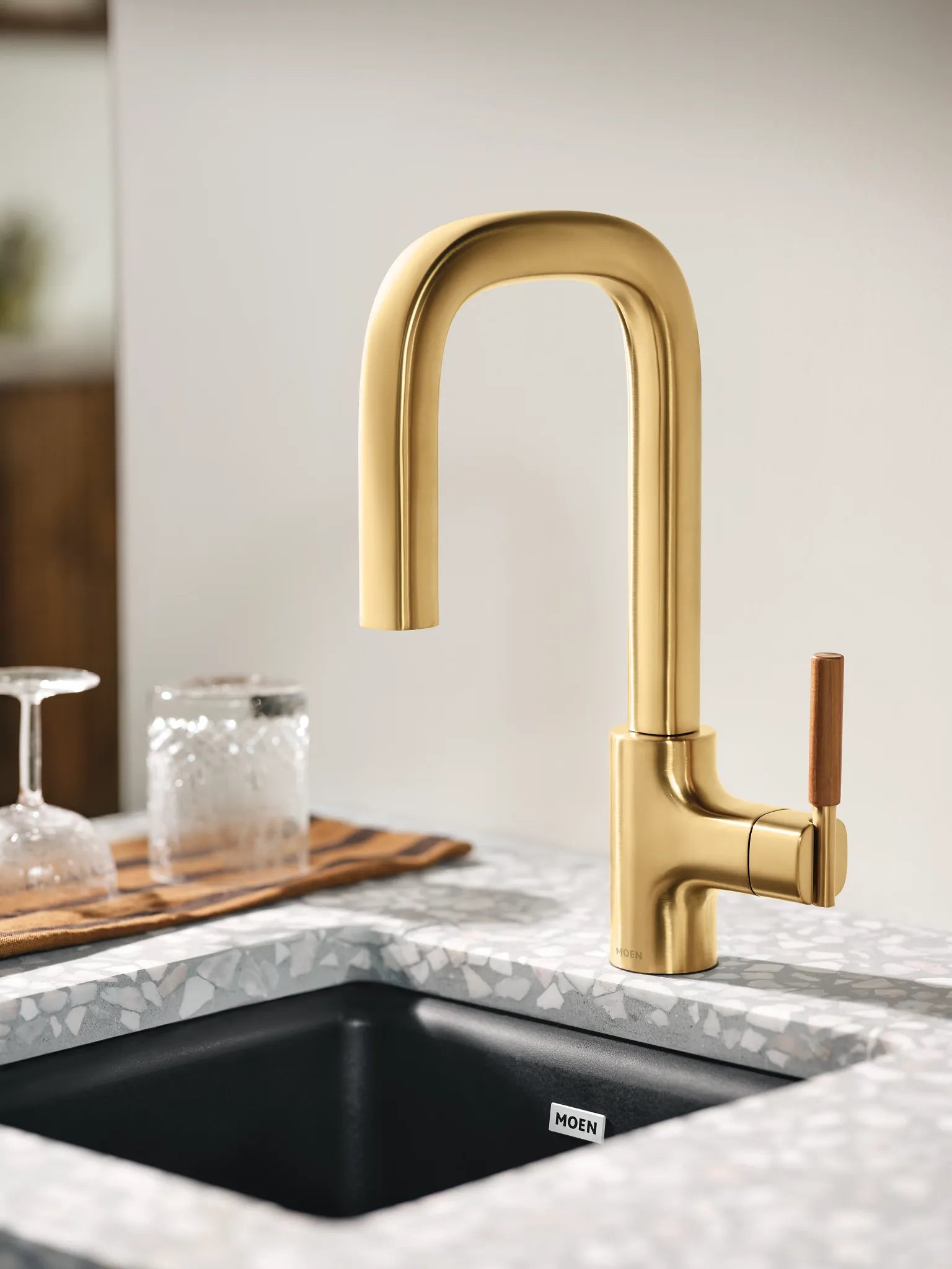 MOEN S64001BG Tenon One-Handle Pulldown Bar Faucet - Brushed Gold