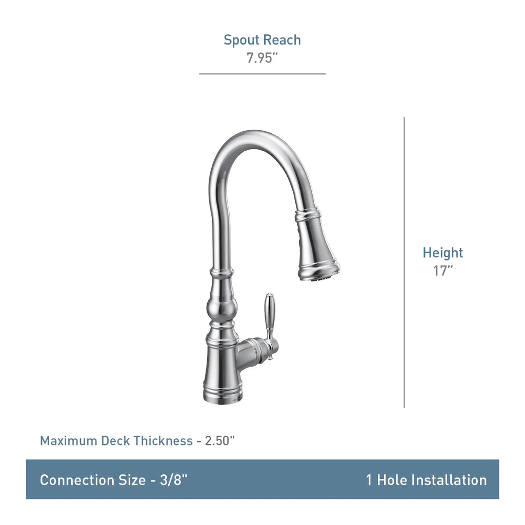 MOEN S73004 Weymouth One-Handle High Arc Pulldown Kitchen Faucet - Chrome