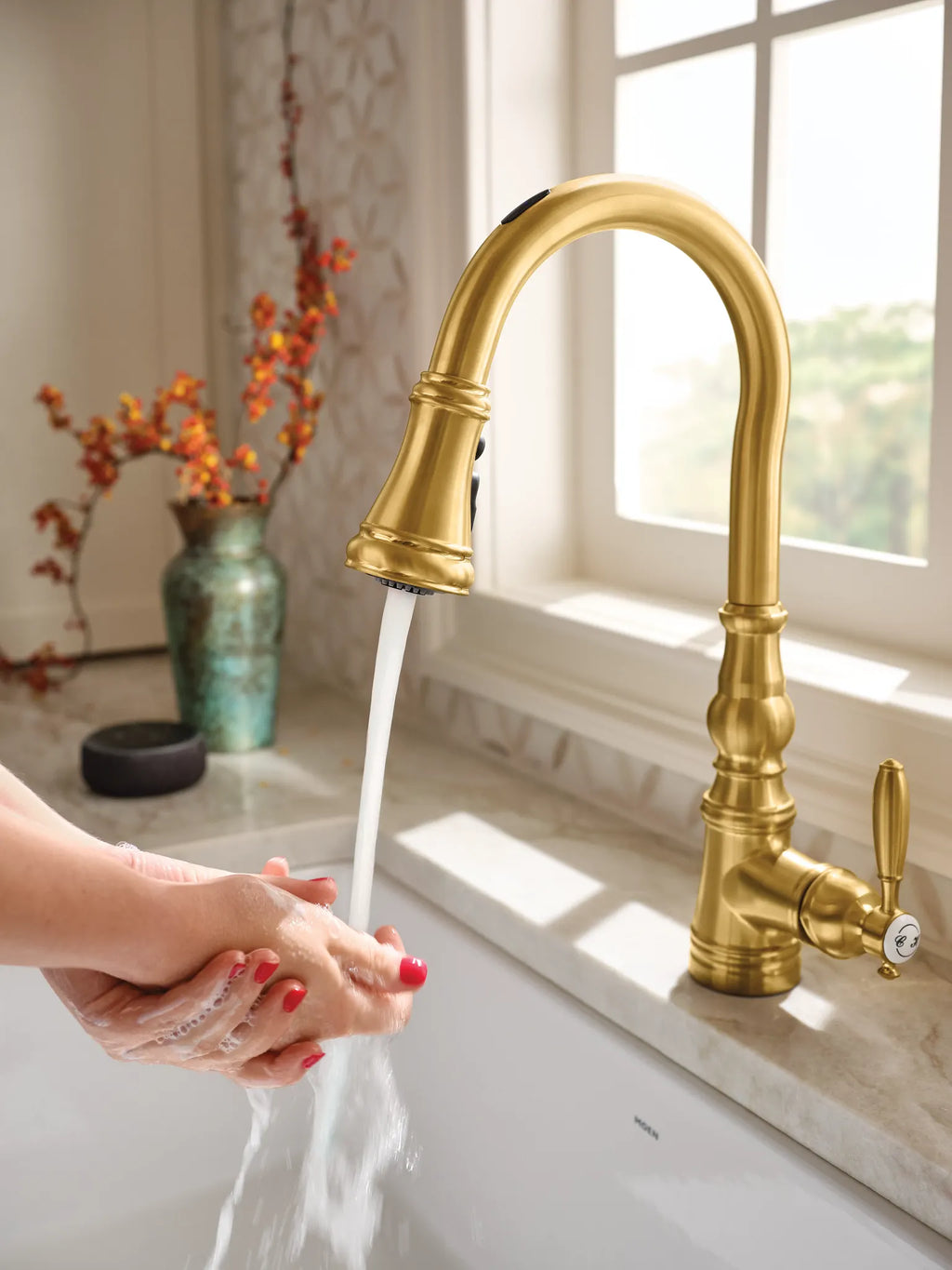 MOEN S73004EV2BG Weymouth Motion Control Smart Pulldown Touchless Kitchen Faucet - Brushed Gold