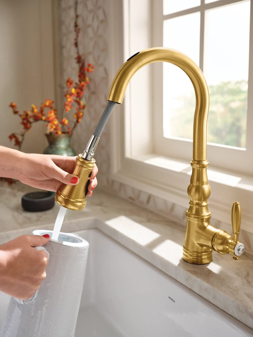 MOEN S73004EV2BG Weymouth Motion Control Smart Pulldown Touchless Kitchen Faucet - Brushed Gold