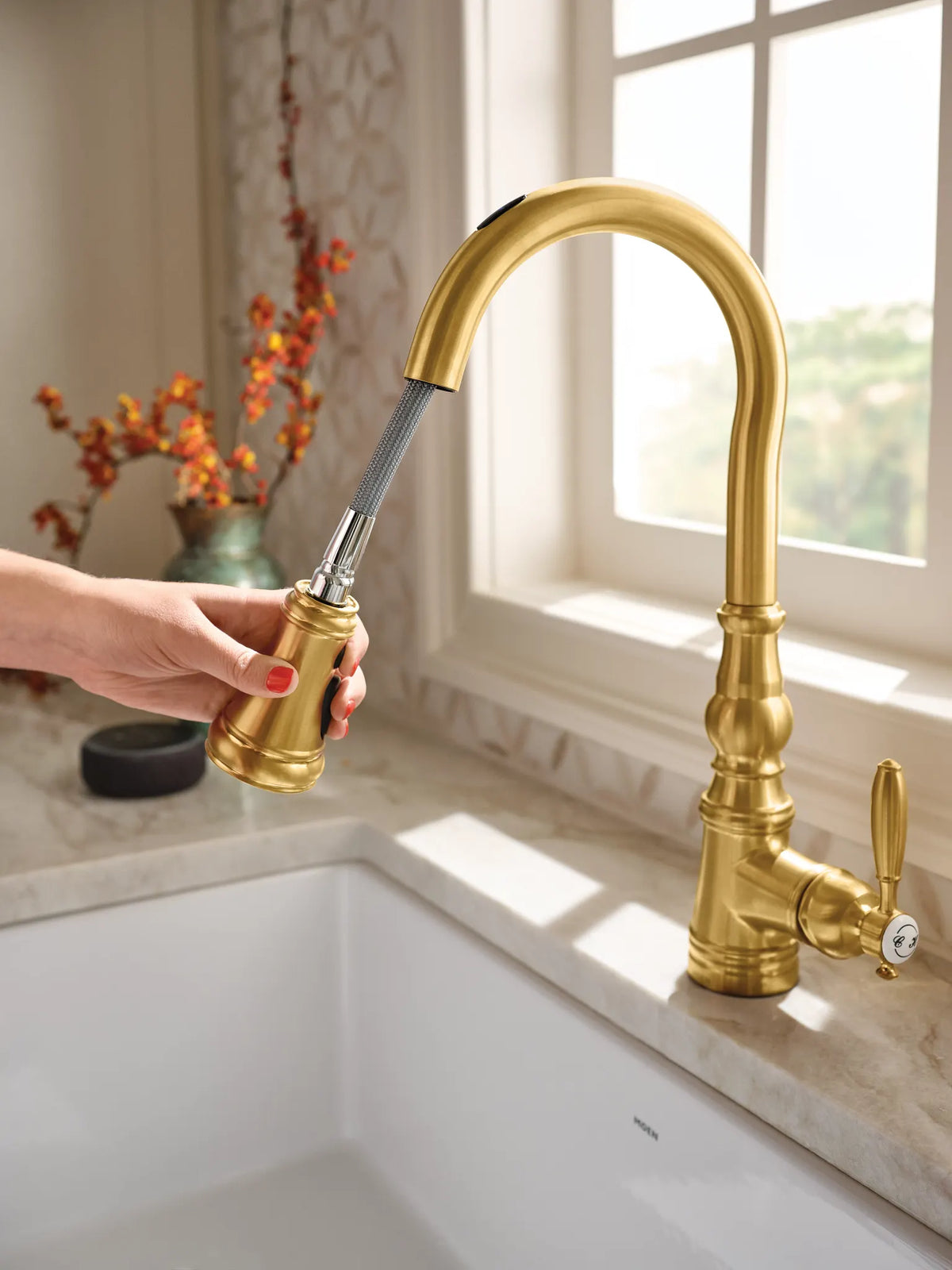MOEN S73004EV2BG Weymouth Motion Control Smart Pulldown Touchless Kitchen Faucet - Brushed Gold