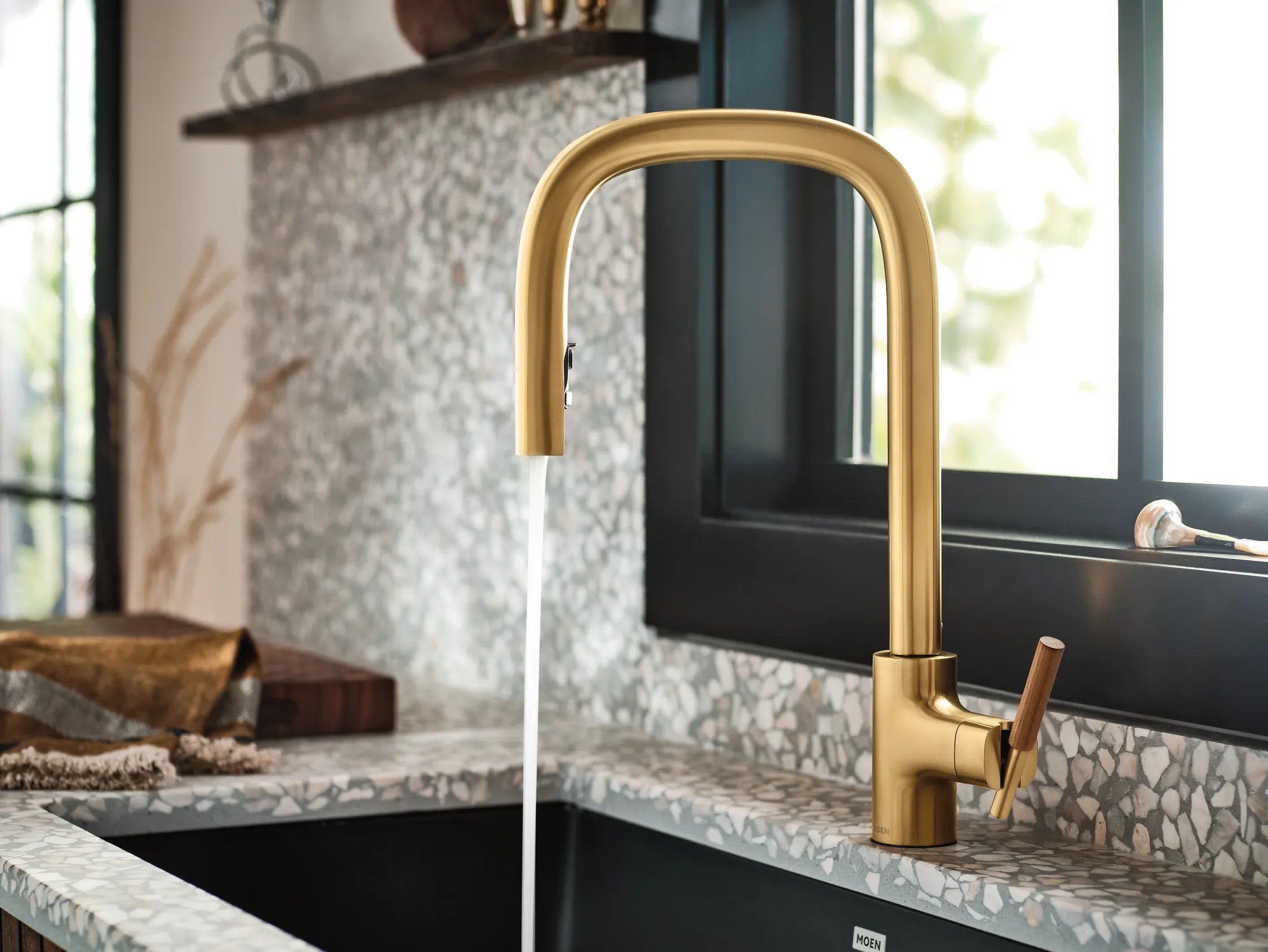 MOEN S74001BG Tenon One-Handle High Arc Pulldown Kitchen Faucet - Brushed Gold