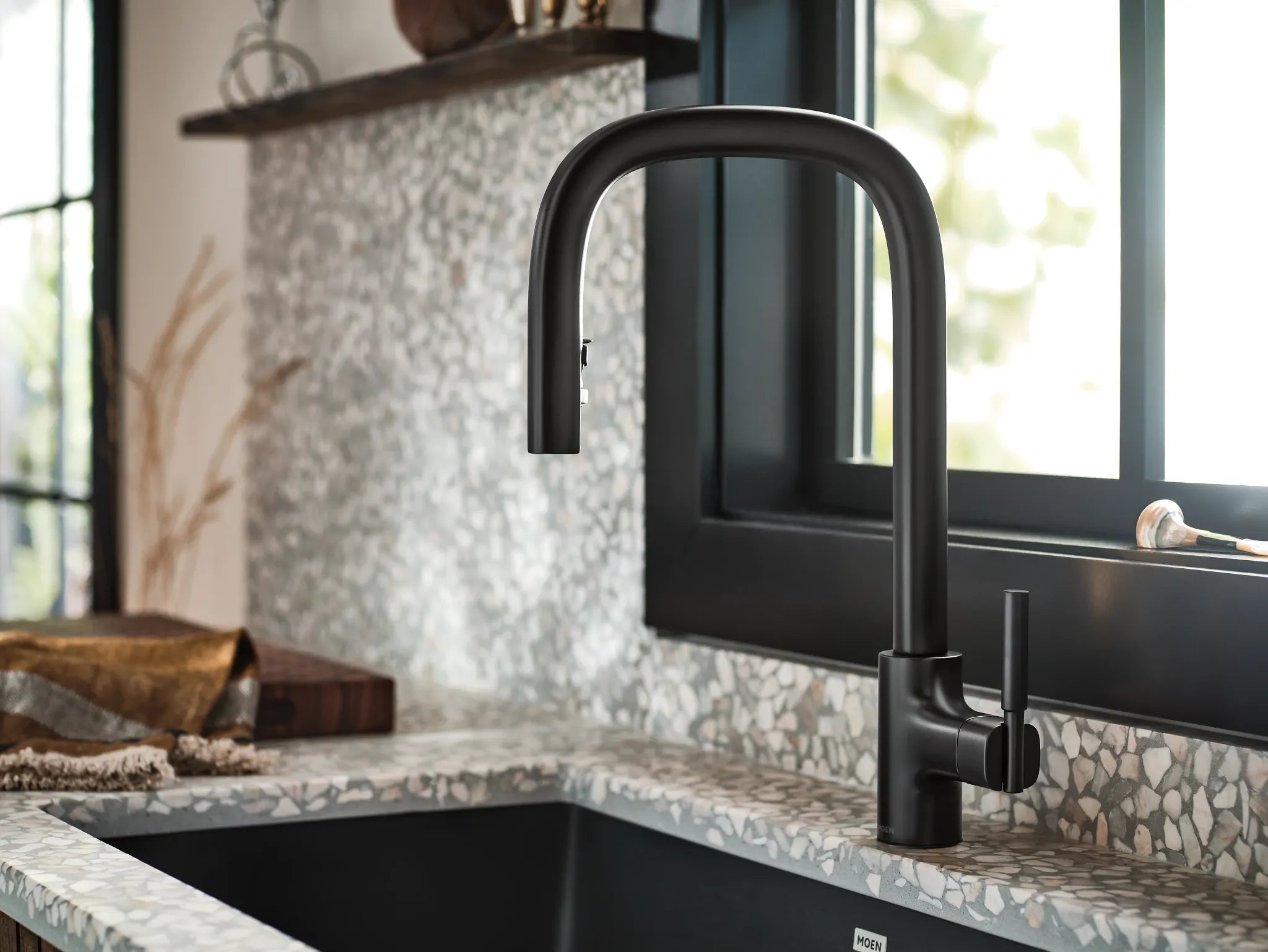 MOEN S74001BL Tenon One-Handle High Arc Pulldown Kitchen Faucet - Matte Black