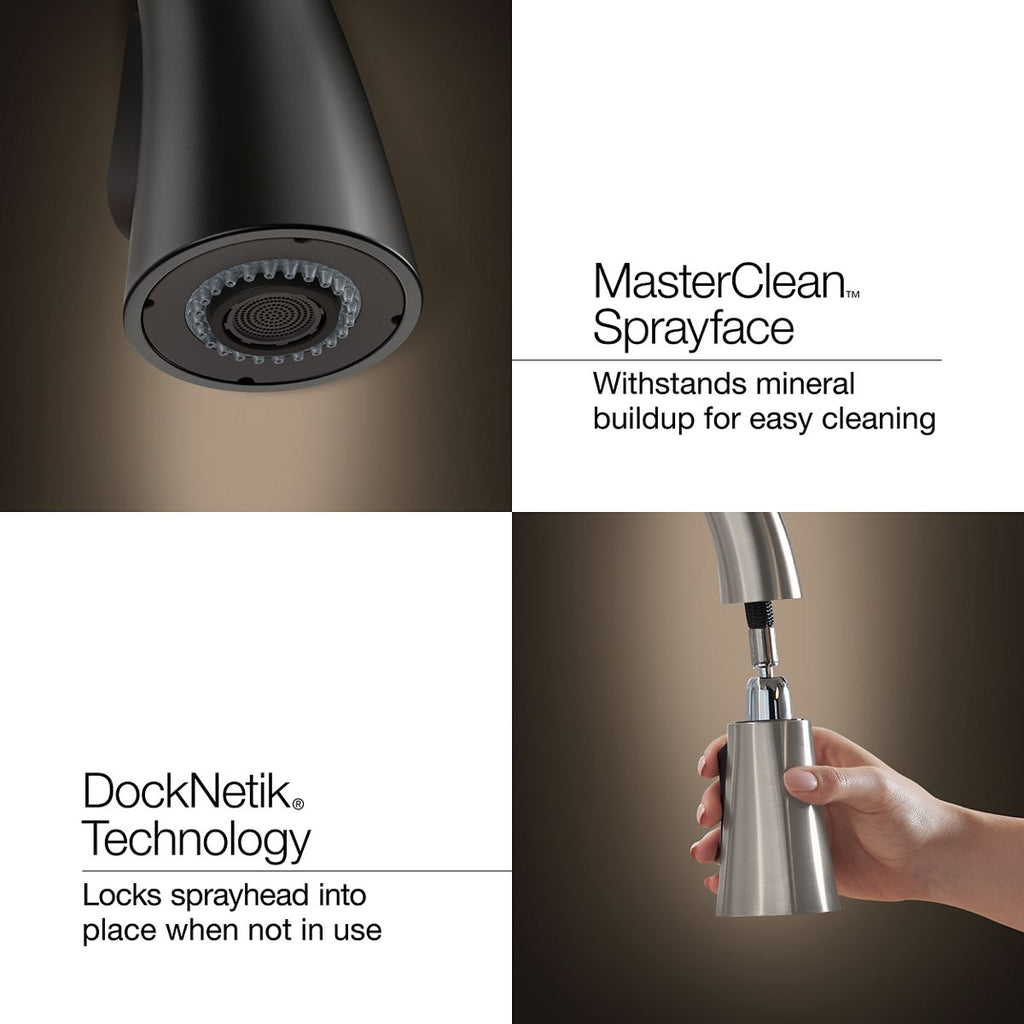 Graze Touchless pull-down kitchen sink faucet with KOHLER Konnect and three-function sprayhead, feature detail, K-22068-WB-VS