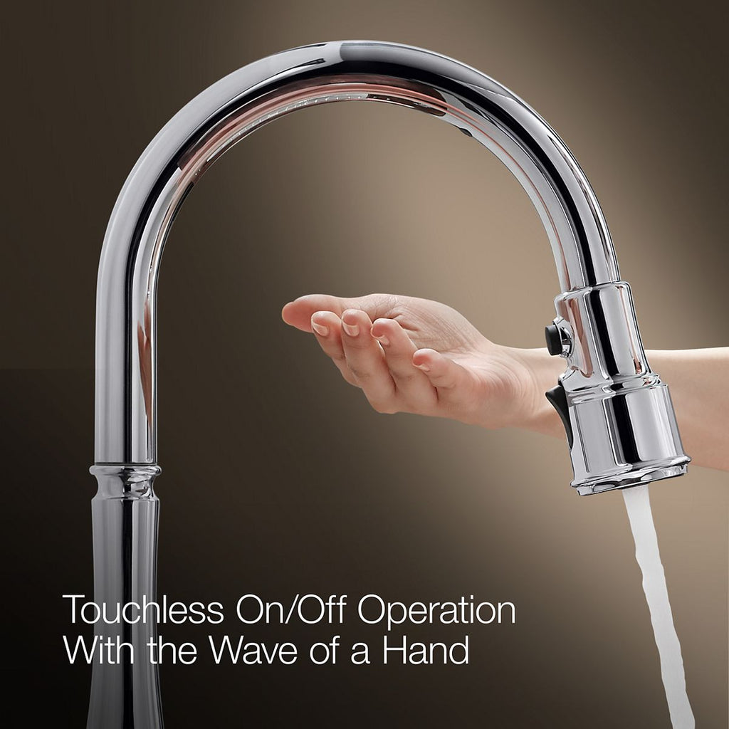 Graze Touchless pull-down kitchen sink faucet with KOHLER Konnect and three-function sprayhead, valve detail, K-22068-WB-VS