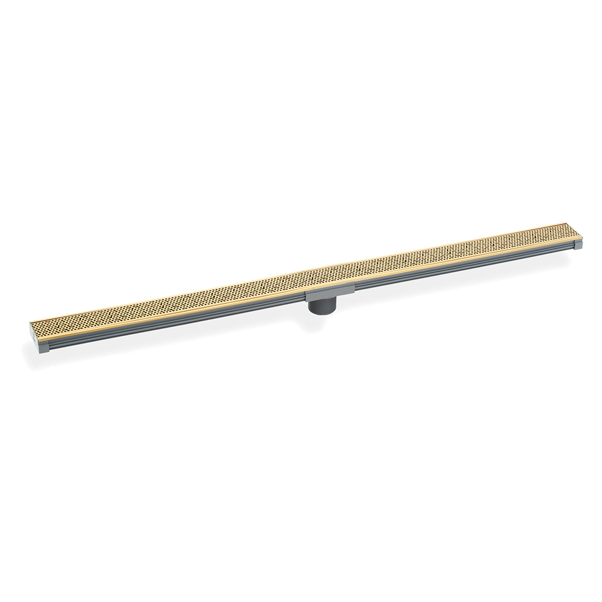 INFINITY DRAIN S-LGR 6536 PB S-LGR 65 36" S-PVC Series Low Profile Complete Kit with 2 1/2" Adhesion Style Grate in Polished Brass