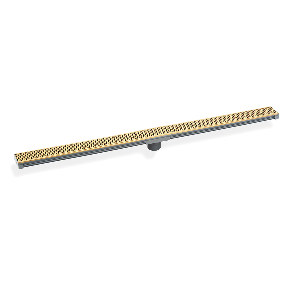 INFINITY DRAIN S-LGR 6596 PG S-LGR 65 96" S-PVC Series Low Profile Complete Kit with 2 1/2" Adhesion Style Grate in Polished Gold