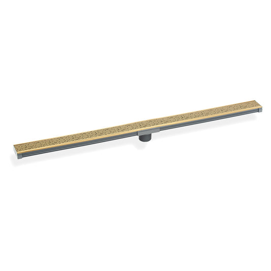 INFINITY DRAIN S-LGR 6596 PG S-LGR 65 96" S-PVC Series Low Profile Complete Kit with 2 1/2" Adhesion Style Grate in Polished Gold