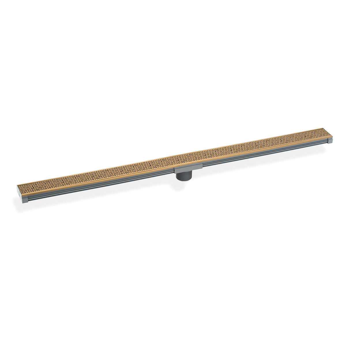 INFINITY DRAIN S-LGR 6596 SB S-LGR 65 96" S-PVC Series Low Profile Complete Kit with 2 1/2" Adhesion Style Grate in Satin Bronze