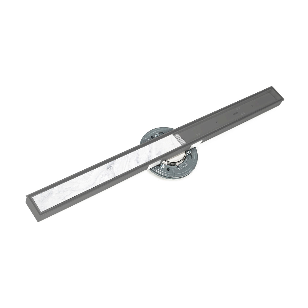 INFINITY DRAIN STIF AS 9996-I GM S-TIFAS 99 96" S-Stainless Steel Series High Flow Complete Kit with Tile Insert Frame in Gunmetal with Cast Iron Drain Body, 3" No Hub Outlet