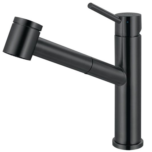FRANKE STL-PO-IBK Steel 9-in Single Handle Pull-Out Kitchen Faucet in Industrial Black, STL-PO-IBK