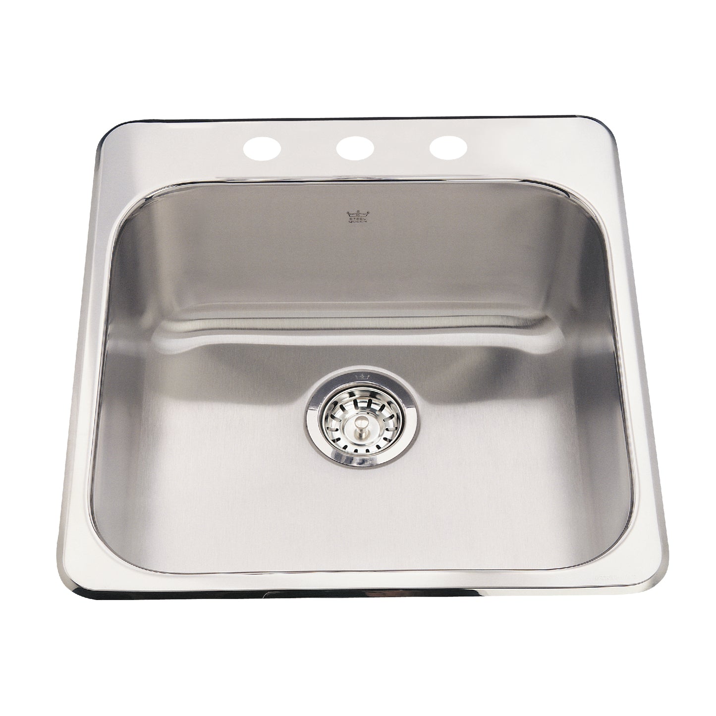 KINDRED QSL2020-7-3N Steel Queen 20-in LR x 20.5-in FB x 7-in DP Drop In Single Bowl 3-Hole Stainless Steel Kitchen Sink In Satin Finished Bowl with Mirror Finished Rim