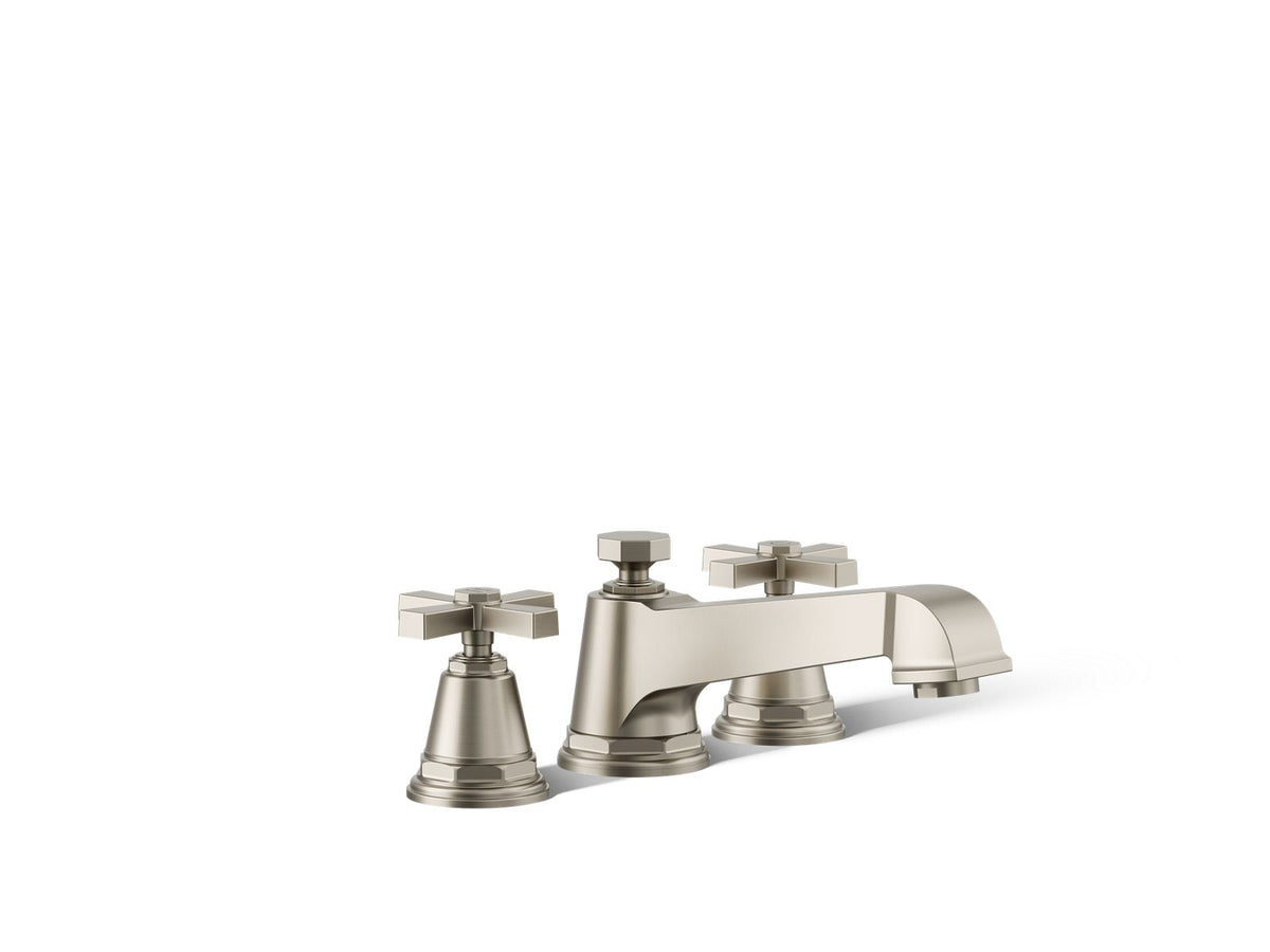 KOHLER K-T13140-3A-BN Pinstripe Pure Deck-Mount Bath Faucet Trim With Cross Handles - Vibrant Brushed Nickel