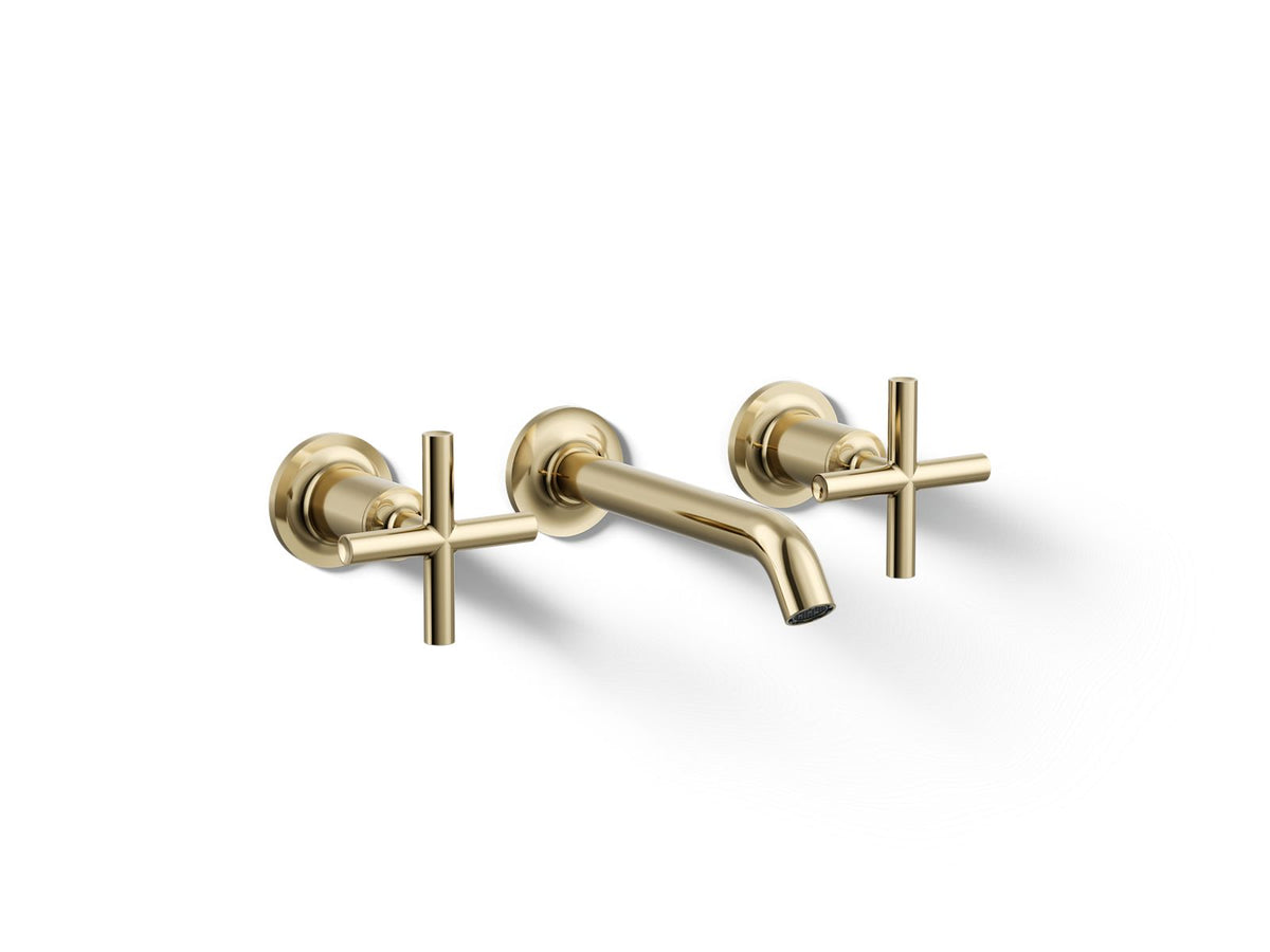 KOHLER K-T14413-3-AF Purist Wall-Mount Bathroom Sink Faucet Trim With Cross Handles, 1.2 Gpm - Vibrant French Gold
