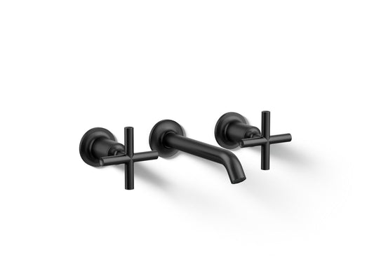 KOHLER K-T14413-3-BL Purist Wall-Mount Bathroom Sink Faucet Trim With Cross Handles, 1.2 Gpm In Matte Black