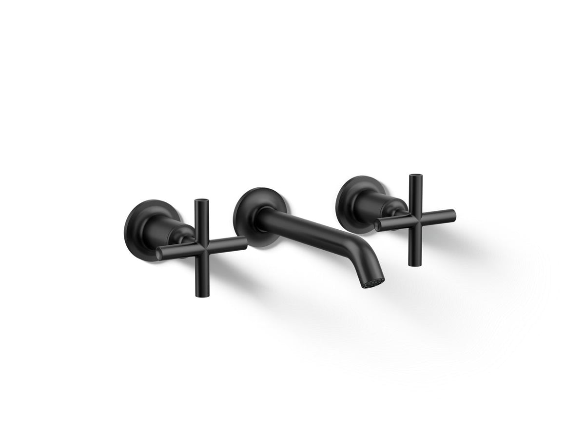 KOHLER K-T14413-3-BL Purist Wall-Mount Bathroom Sink Faucet Trim With Cross Handles, 1.2 Gpm - Matte Black