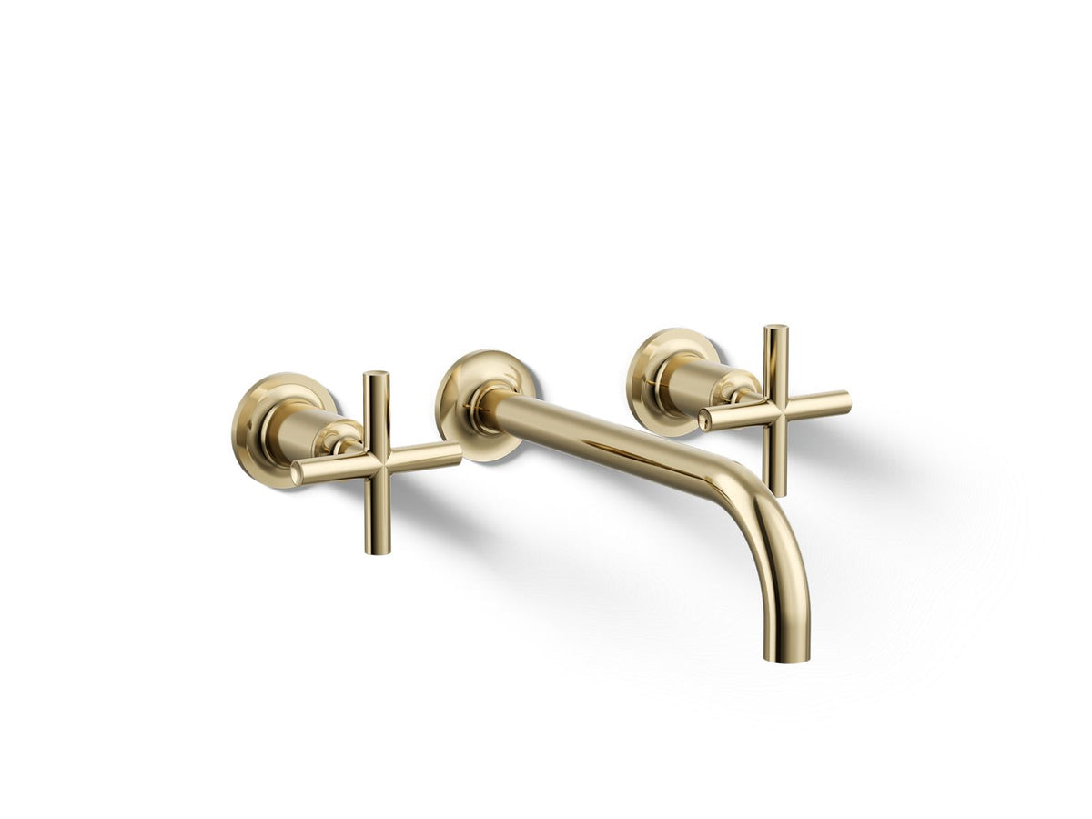 KOHLER K-T14414-3-AF Purist Wall-Mount Bathroom Sink Faucet Trim With Cross Handles, 1.2 Gpm - Vibrant French Gold