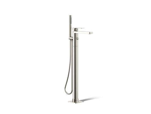 KOHLER K-T23492-4-SN Parallel Floor-mount bath filler trim with handshower - Vibrant Polished Nickel