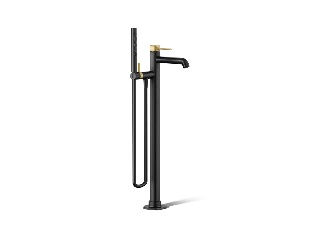 KOHLER K-T27025-4-BMB Occasion Floor-Mount Bath Filler Trim With Handshower - Matte Black With Brushed Moderne Brass