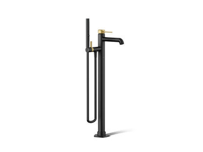 KOHLER K-T27025-4-BMB Occasion Floor-mount bath filler trim with handshower - Matte Black with Brushed Moderne Brass