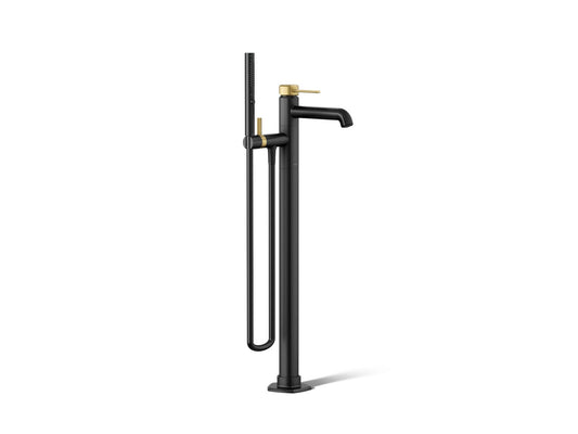 KOHLER K-T27025-4-BMB Occasion Floor-mount bath filler trim with handshower - Matte Black with Brushed Moderne Brass