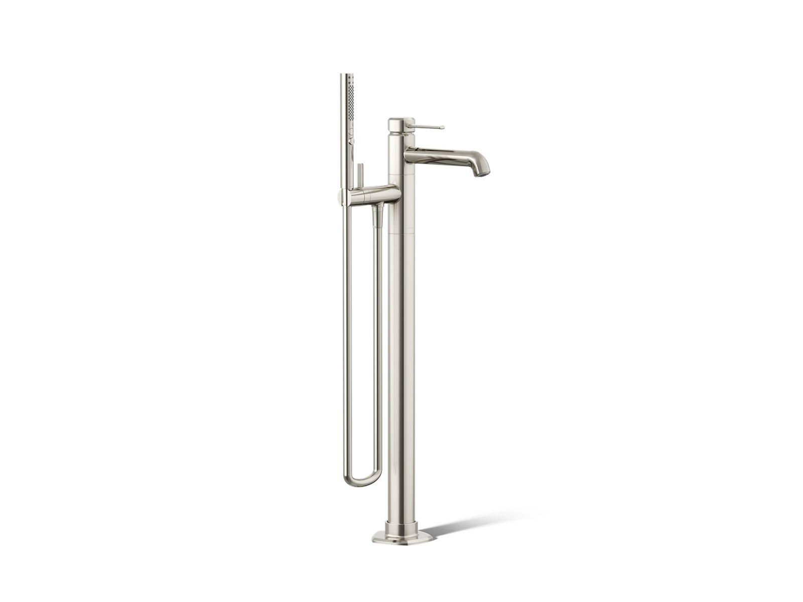 KOHLER K-T27025-4-SN Occasion Floor-mount bath filler trim with handshower - Vibrant Polished Nickel
