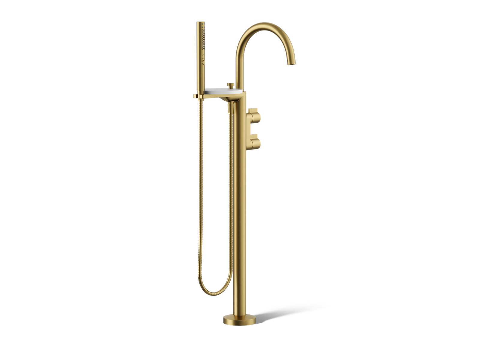 KOHLER K-T77984-4-2MB Components Floor-Mount Bath Filler Trim With Lever Handles And Handshower - Vibrant Brushed Moderne Brass